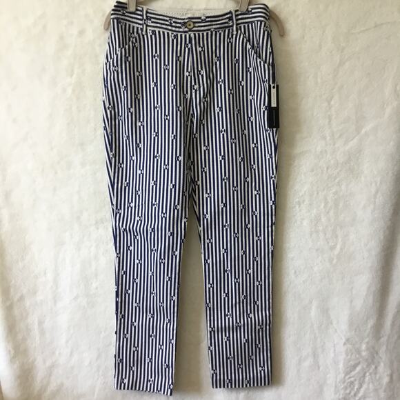 Anthropologie Blue & White Slim Trousers with Embroidery - Picture 10 of 16
